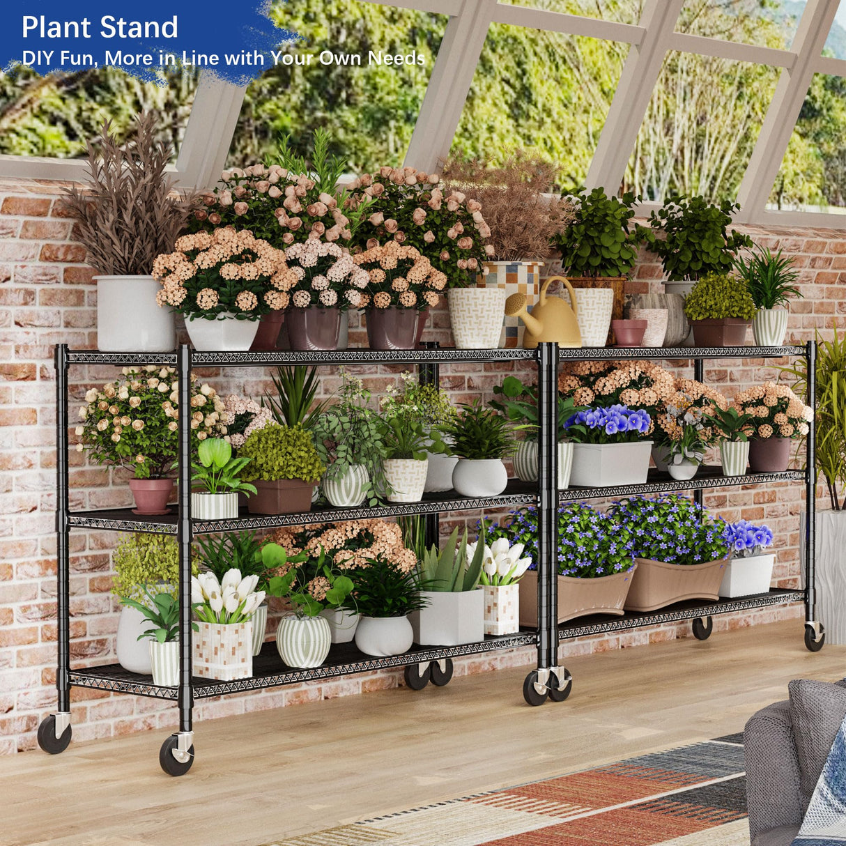 Heavy Duty Shelving, 51.6" H Garage Shelving Unit with Wheels, 3-Tier Garage Storage Shelves Metal Shelves Rack, Adjustable Industrial Shelving for Warehouse Storage, 60" W x 24" D x 51.6" H, Black GIOTORENT