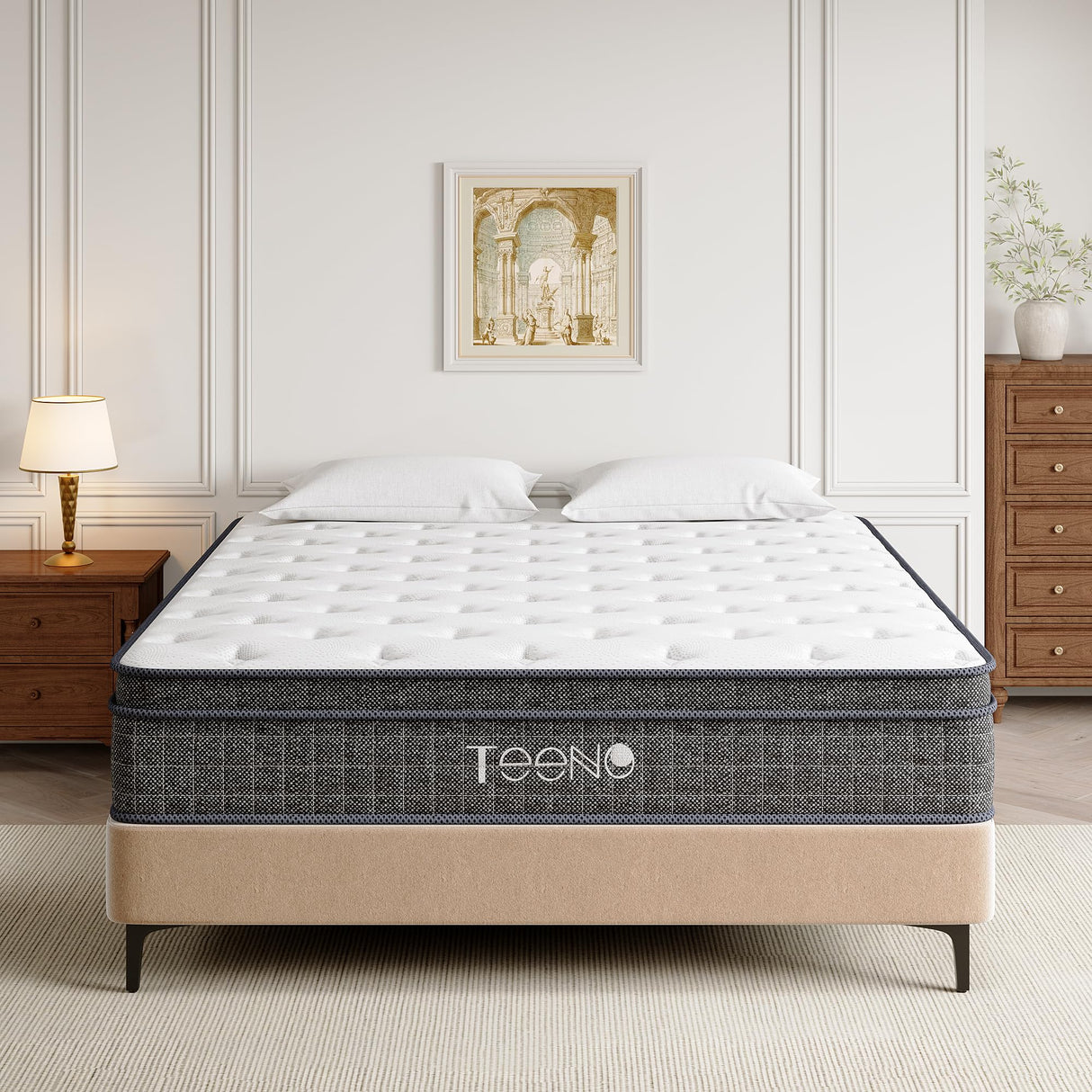 TEENO Twin Mattress, 14 Inch Gel Memory Foam Pocket Coils Springs Hybrid Mattresses, Medium Firm Twin Size Mattress in a Box, CertiPUR-US Certified, Cool & Support Comfort TEENO