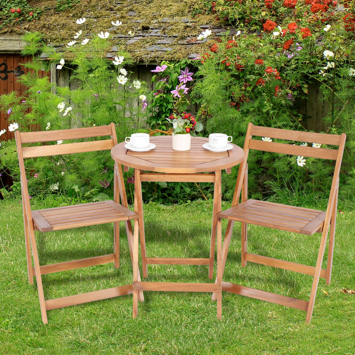 VICTORY RELAX Acacia Wood Round Table, Foldable Waterproof Large, Collapsible Rustic Outdoor Wooden Coffee Tables for Patio Lawn Deck Balcony Bathroom-Natural VICTORY RELAX