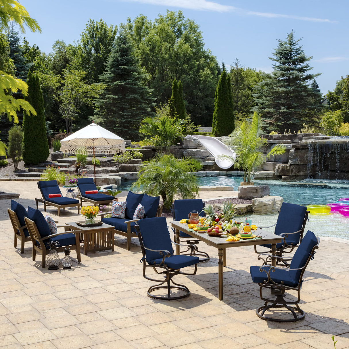 Arden Selections Outdoor Deep Seat Set, 24 x 24, Rain-Proof, Fade Resistant, Deep Seat Bottom and Back Cushion 24 x 24, Sapphire Blue Leala Arden Selections