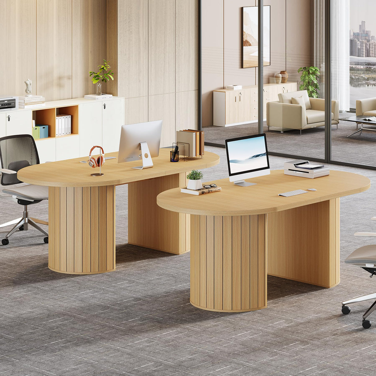 Tribesigns 63-Inch Executive Desk, Modern Home Office Desks Computer Writing Table, Small Conference Table, Oak Tribesigns
