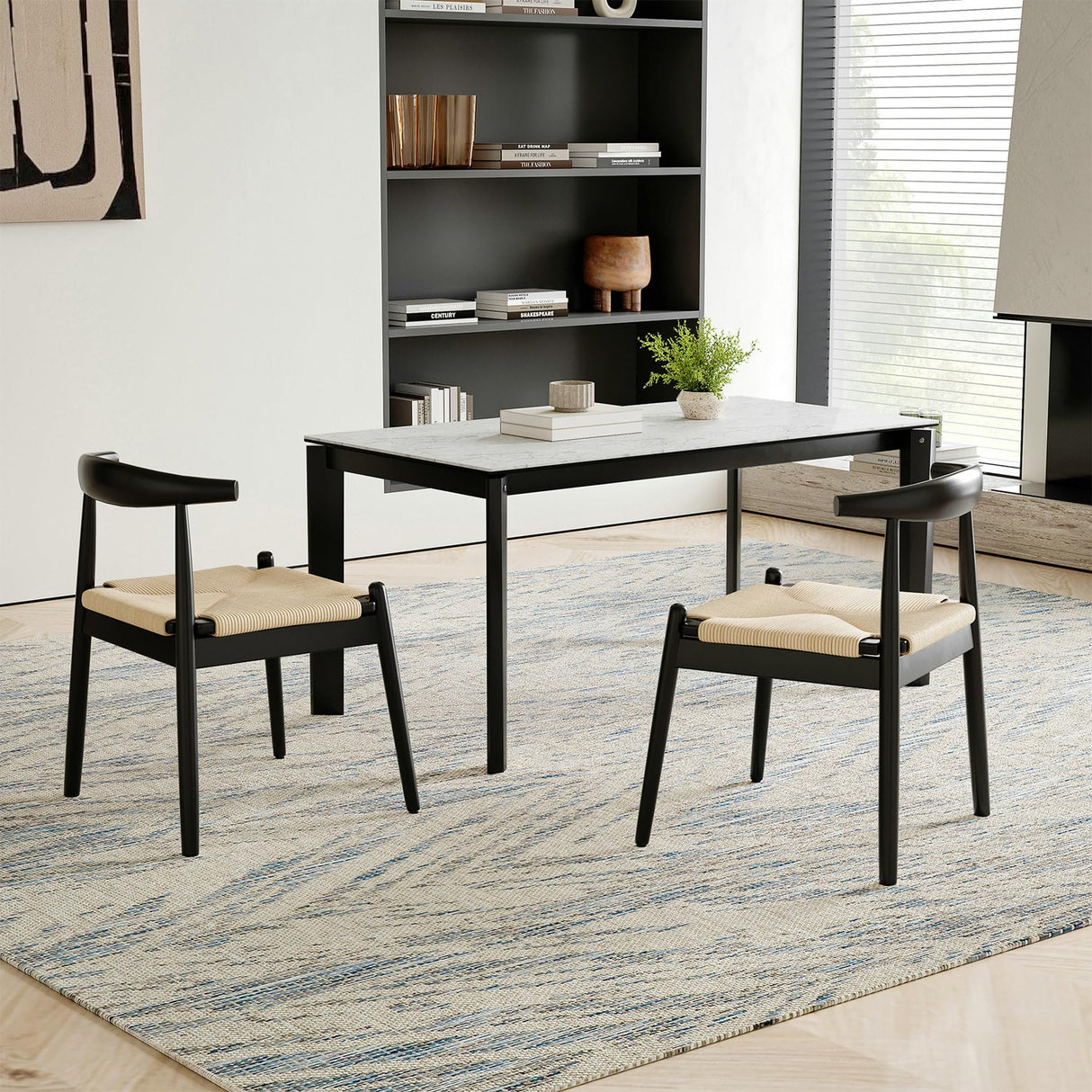 Soohow Dining Chairs Set of 2, Mid Century Modern Kitchen & Dining Room Chairs for Dining Room, Woven Rope Dining Table Chairs with Solid Wood Legs, Soohow