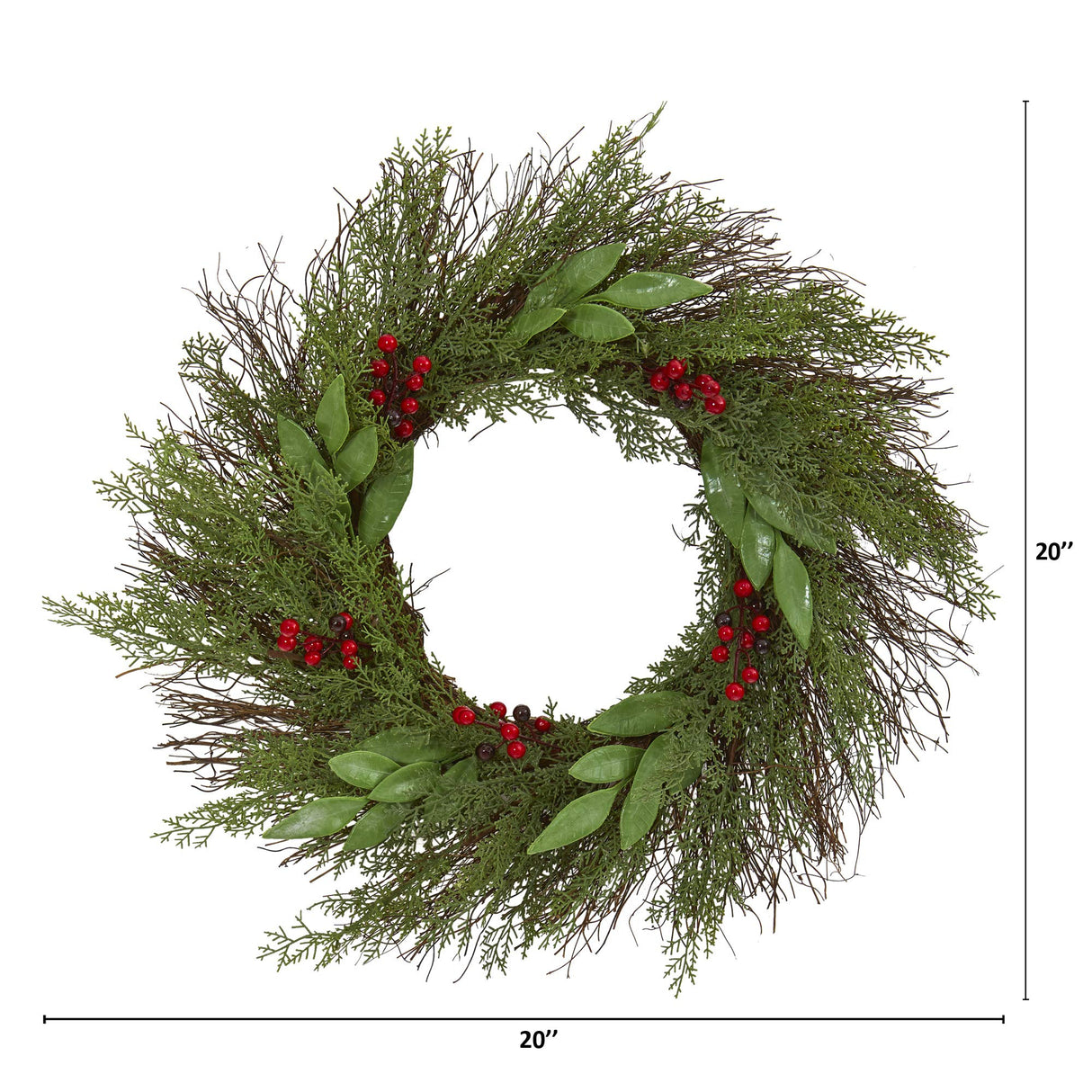 Nearly Natural 20in. Cedar and Ruscus with Berries Artificial Wreath Nearly Natural