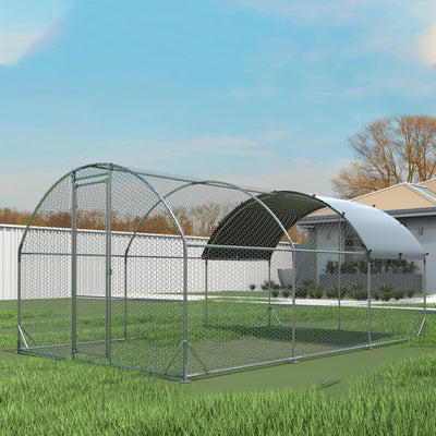 Chicken Coop Metal Large Chicken Coop with Run for Yard Chicken Pen Heavy Duty Poultry Cage with Waterproof Anti-UV Cover for Outdoor Farm Use Dome Roof Hen House Duck Rabbit Cage with Security Lock