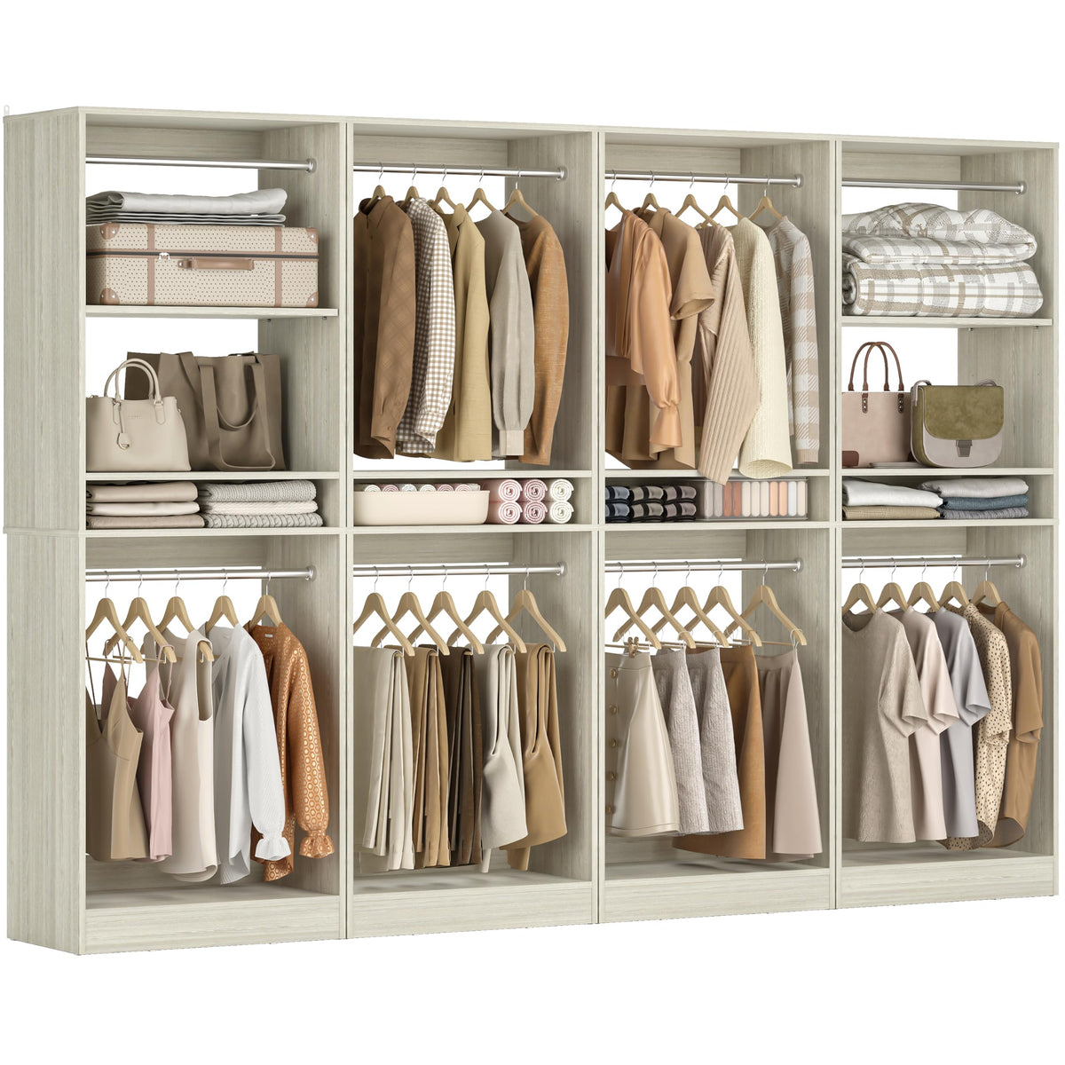 Unikito 100” Closet System, 8.3FT Wood Closet Storage Organizer with 8 ...