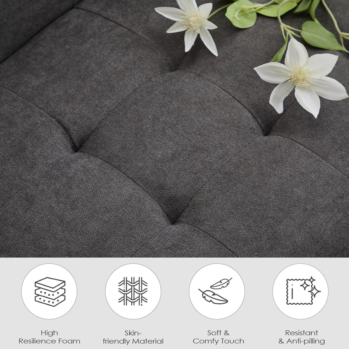 TYBOATLE 62 Inch Linen Upholstered Tufted Mid-Century Modern Loveseat Sofa w/ 2 USB Charger Ports and 2 Cupholders, Small Love Seat Couches for Living Room, Bedroom, Apartment, Dorm (Dark Grey) TYBOATLE