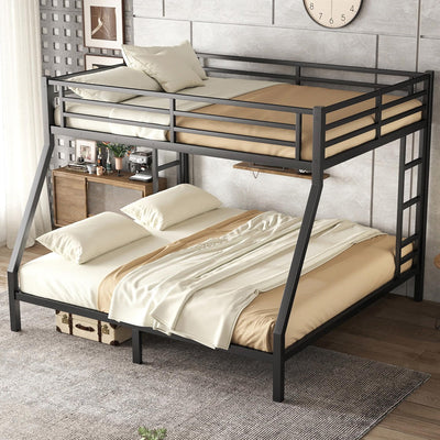 Bellemave Bunk Bed Queen Over King, Heavy Duty Metal Bunk Bed Frame, King bunk Bed for Adults, Adult bunk beds Heavy Duty, Black