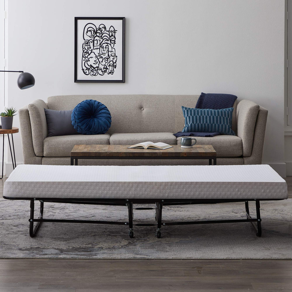 Lucid Rollaway Folding Guest Bed with 4 Inch Memory Foam Mattress- Rolling Cot- Easy Storage-Cot Size Bed LUCID