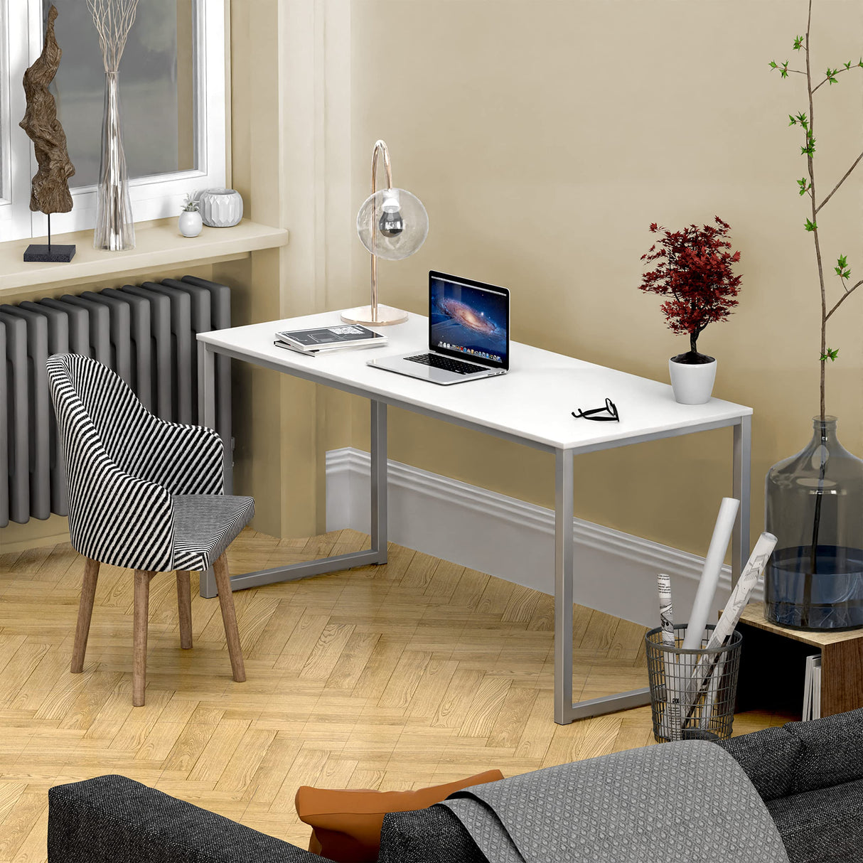 SHW Home Office 55-Inch Computer Desk, 24" Deep, White SHW