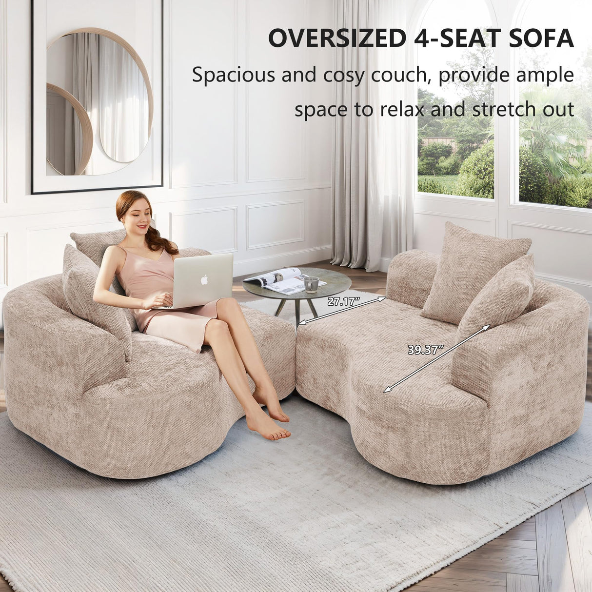 DIFYHOMEY 109” Curved Sectional Sofa, Chenille Fabric Modular Cloud Couch, No Assembly Required Half Moon Couch with Deep Seat, 4 Pillows for Living Room, Apartment, Bedroom DIFYHOMEY