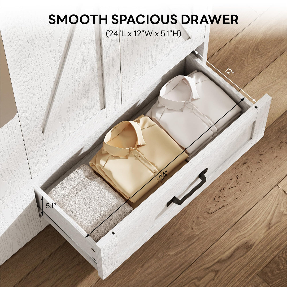 LIKIMIO Armoire Wardrobe Closet 70 Inches, Large Storage with Mirror, 2 Doors, Drawer, and Shelves, Modern Bedroom Freestanding Wooden Wardrobe Combination with Hanging Rail, White LIKIMIO