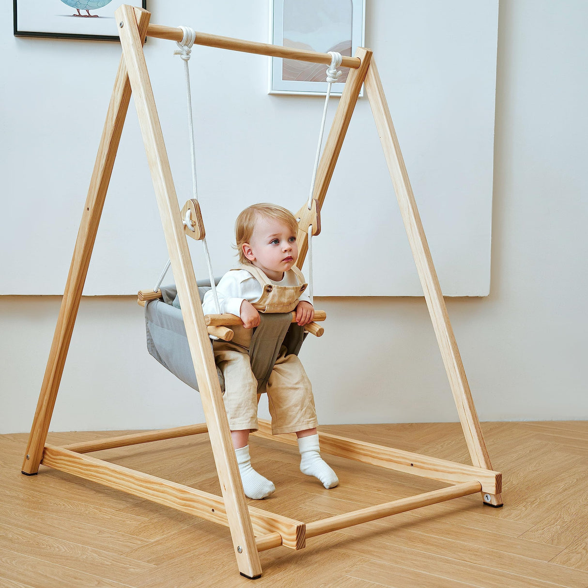 Avenlur Spruce Baby and Toddler Foldable Swing Set with Stand - Premium Montessori, Waldorf Style Self-Standing Indoor Swingset for Children 6m to 3 Yrs - Perfect for Home, Child Day Care, & Preschool Avenlur