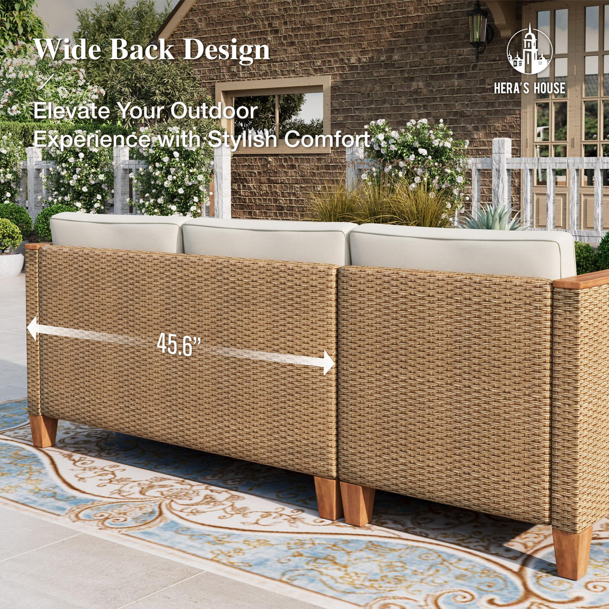 HERA'S HOUSE Small Patio Furniture Set, All Weather 3 Pieces Wicker Outdoor Sectional Set,Yellow Rattan Conversation Set with Lounge Sofa and Coffee Table for Lawn, Garden HERA'S HOUSE