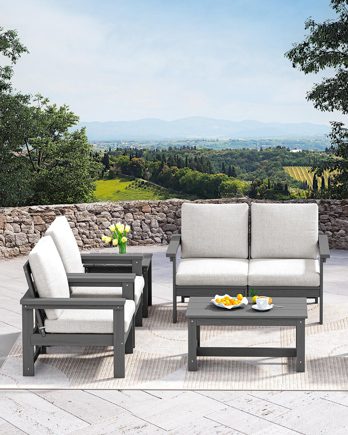 SERWALL HDPE Patio Coffee Table, Rectangle Outdoor Coffee Table, All-Weather Coffee Side Table for Balcony, Poolside, Deck, Garden, Gray SERWALL