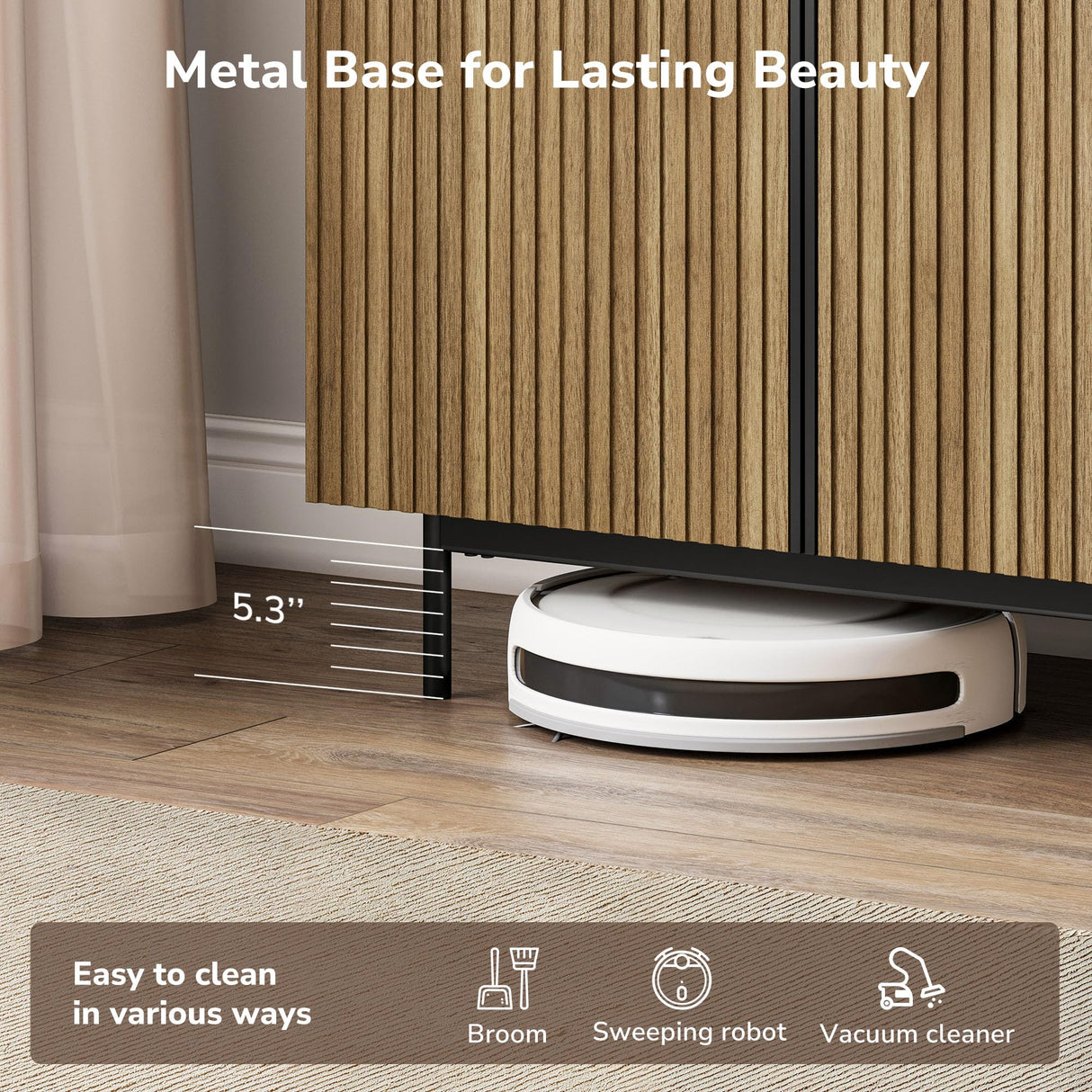 BELLEZE Sideboard Buffet Cabinet, 63" Storage Cabinet with Fluted Decorative Doors, Modern Console Table for Dinning Room, Kitchen & Living Room - Colemen (Camel) BELLEZE