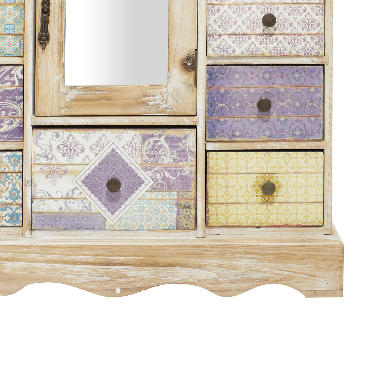 Deco 79 Wooden Decorative Jewelry Box 7 Drawers Jewelry Organizer with Patchwork Patterns, Jewelry Holder 18" x 6" x 16", Light Brown Deco 79