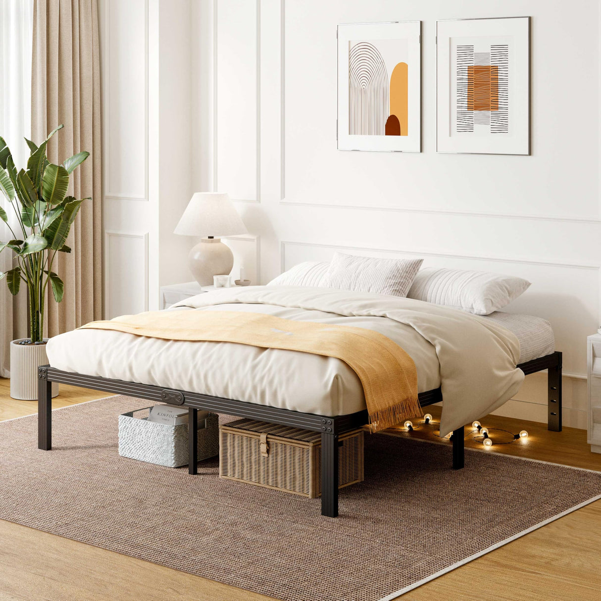 ZIYOO Full Size Bed Frame with Heavy Duty Steel Slat, 14 Inches Platform Bed Frame, Non-Slip Design, No Box Spring Needed, Easy Assembly, Quiet Noise Free, Under Bed Storage Space, Black ZIYOO