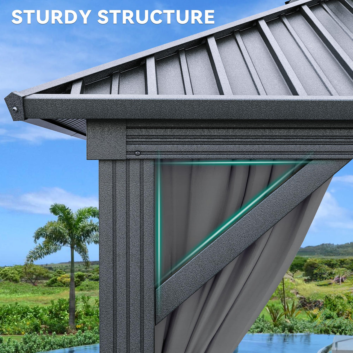 YITAHOME 10x10ft Gazebo Hardtop with Nettings and Curtains, Heavy Duty Double Roof Galvanized Steel Outdoor Combined of Vertical Stripes Roof for Patio, Backyard, Deck, Lawns, Gray YITAHOME