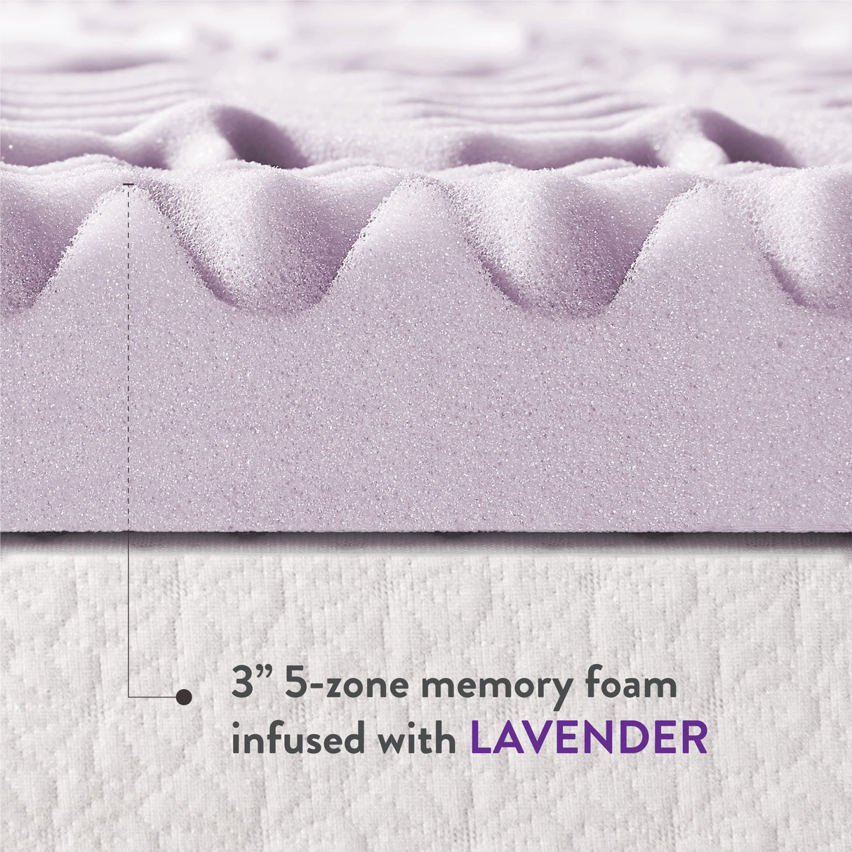 Mellow 3 Inch 5-Zone Memory Foam Mattress Topper, Soothing Lavender Infusion, Dorm Essentials, Queen Mellow