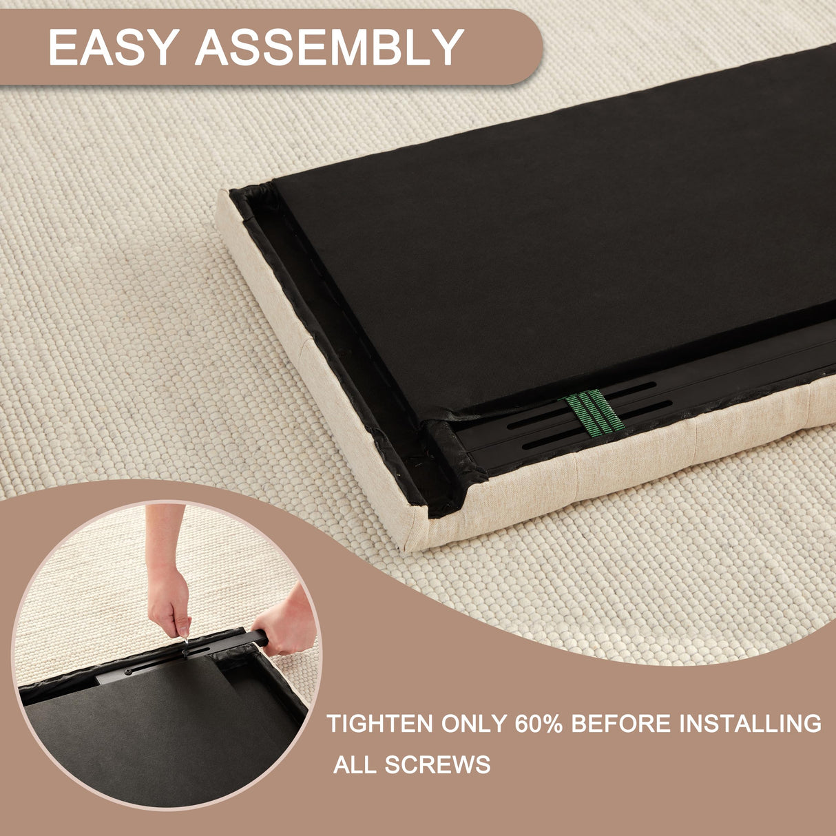 Huatean Home Tufted Upholstered Headboard Twin Size, Solid Wood Head Board with Durable Metal Legs, Adjustable Height Twin XL headboard from 37” to 51” Fabric Headboard in Modern Button Design, Beige Huatean Home