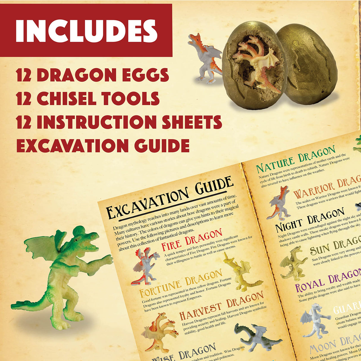 MindWare Dig It Up! Discoveries Dragon Eggs Dig Kit - Includes 12 Dragon Eggs with Toys Inside, Chisel Tools, Instruction Sheets & Excavation Guidebook MindWare