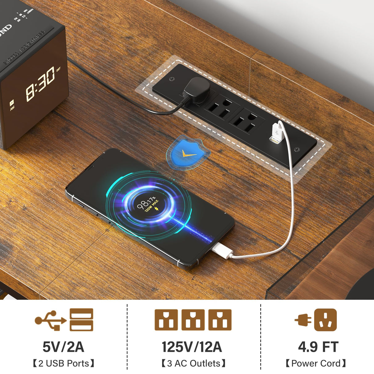 EnHomee Dresser TV Stand with 11 Drawers for 60" TV Stand for Bedroom with LED Lights & Power Outlets Long Dresser for Bedroom with Shelves & 4 Hooks, Sturdy Metal Frame & Thick Wood Top, Rustic Brown EnHomee