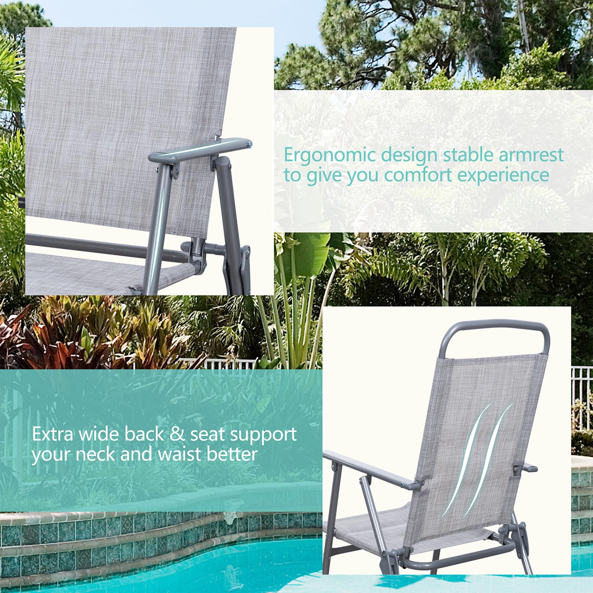 Vongrasig 6 Pieces Folding Patio Dining Set, All Weather Small Metal Outdoor Table and Chair Set, Garden Patio Furniture Set w/Umbrella, Glass Table & 4 Folding Chairs for Lawn, Backyard, Silver Vongrasig