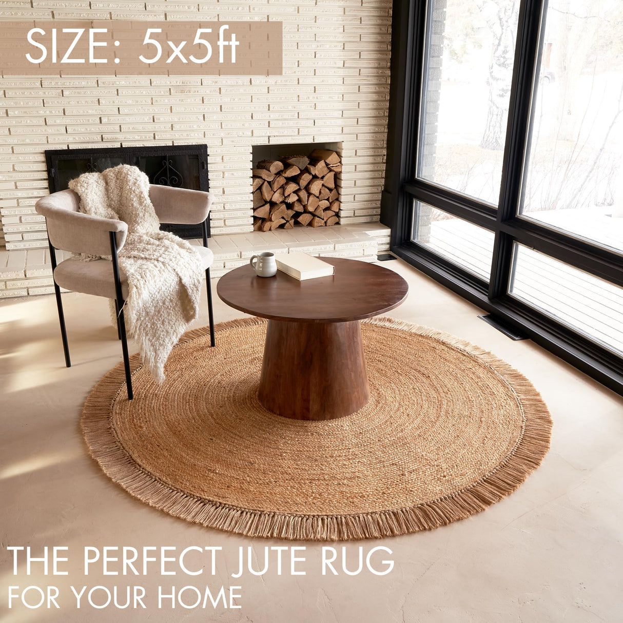 KIBAGA Beautiful 5x5 ft Round Jute Area Rug for Your Home - This Natural Hand Woven Rug Fits Perfectly Into Your Entry Area, Kitchen Or Living Room - Modern Braided Circle Mat Enhances Any Boho Decor KIBAGA