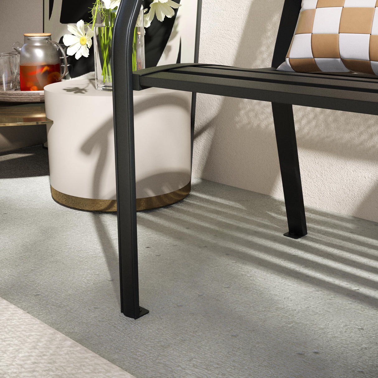 VICLLAX 50” Outdoor Garden Bench with Armrests and Backrest, Waterproof Patio Metal Bench for Park, Porch, Backyard, Round Pattern Back VICLLAX