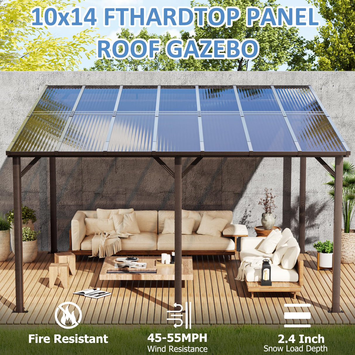 Airwire 10x14 FT Gazebo, Outdoor Gazebos on Clearance with Aluminum Frame, Wall Mounted Gazebo & Pergola, Lean to Gazebo Awnings for Patio, Decks, Porch and Backyard AirWire