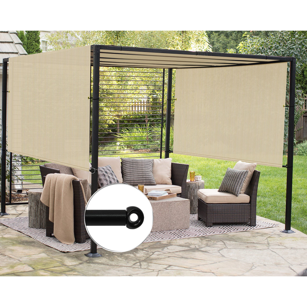 Patio 10' x 16' Pergola Canopy Replacement Shade Cover Universal Outdoor Sun Shade Cloth with Weighted Rods, Shade Screen for Gazebo Deck Porch Balcony, Beige Patio