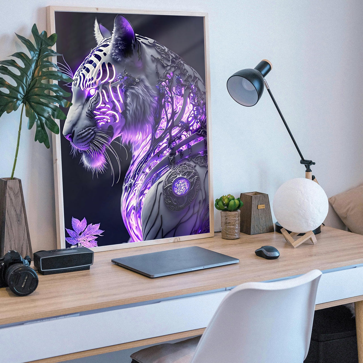 Diamond Art Kits for Adults, 5d DIY Full Drill Purple Pattern White Tiger Diamond Painting Kits for Adults Beginners, Diamond Painting Art Craft Kits for Adults, Wall Home Decor(No Frame) 12x16 Inch GVYGVY