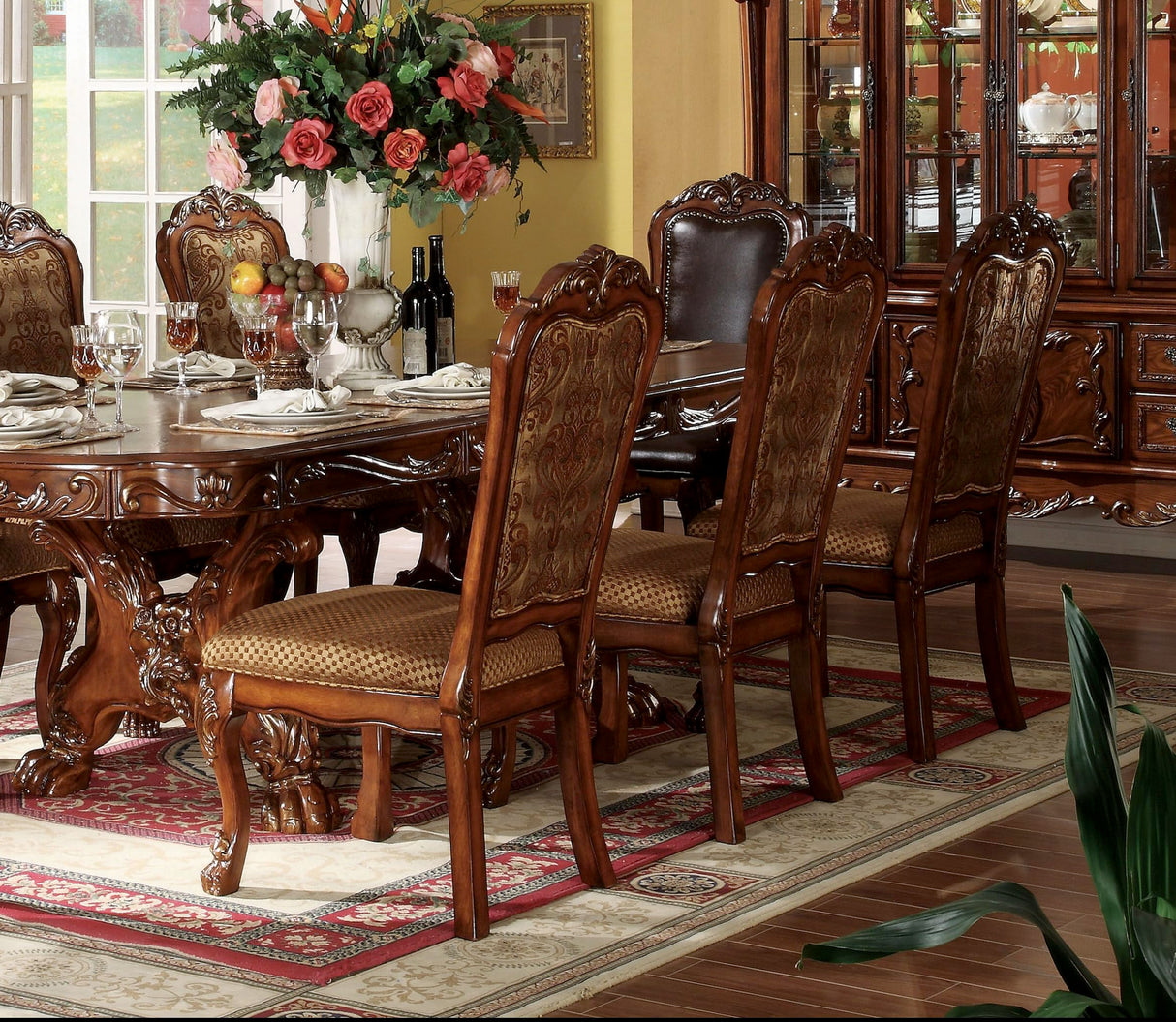 Traditional Kitchen Furniture Set 9pc Formal Dining Table Set Include 1 Extendable Pedestal Table and 8 Upholstered Chairs, 8-Person Solid Wood Extendable Dining Set (Cherry A) Generic