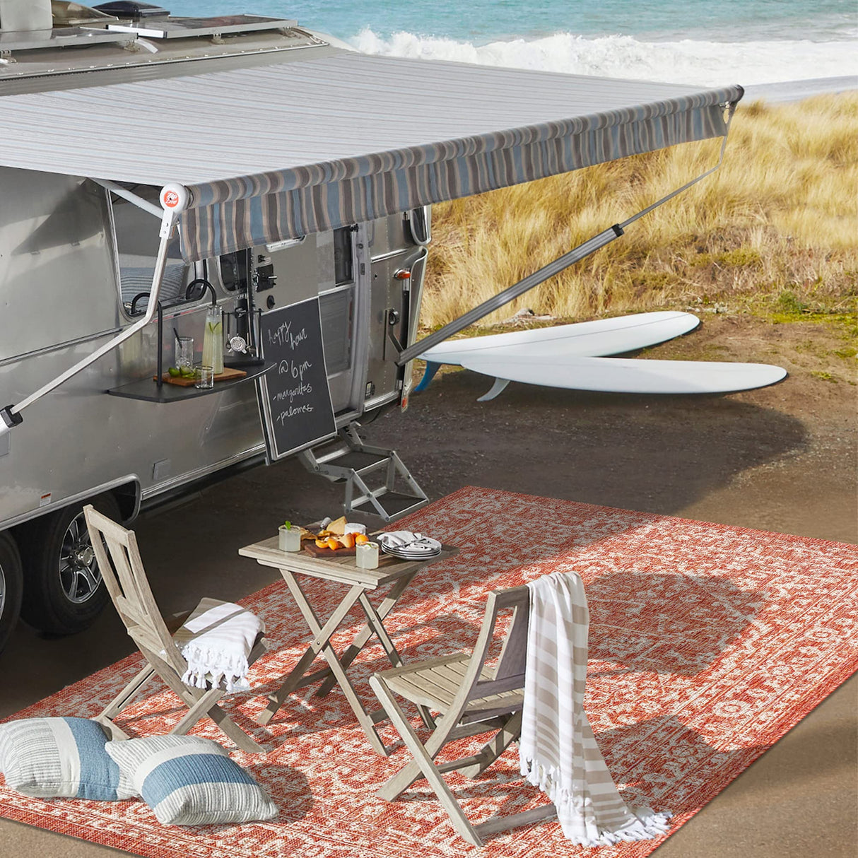 JONATHAN Y Boho Medallion Indoor Outdoor Area Rug 8X10 Red/Taupe, Malta Textured Weave for Backyard, Patio, Porch, Easy-Cleaning, High Traffic, Pet-Friendly, Non-Shedding (SMB104A-8) JONATHAN Y