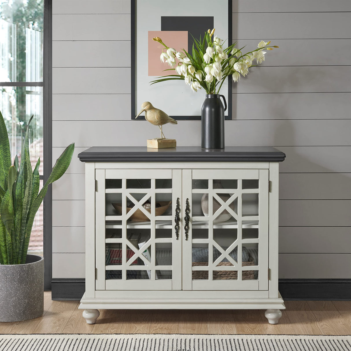 Martin Svensson Home Elegant Small Spaces TV Stand White with Gray Top Martin Svensson Home