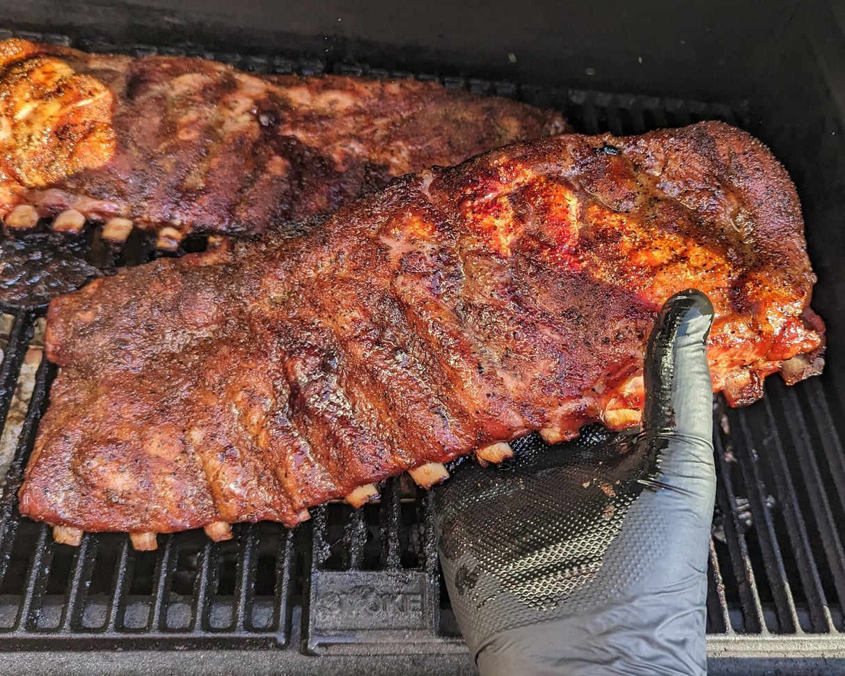 HDMNDD Black Disposable BBQ Grill Gloves Kit - 50 Heavy Duty Textured Grip and 2 Heat Resistant Reusable Liners Meat Pulling (Full Palm & Finger Texture, X-Large) HDMNDD