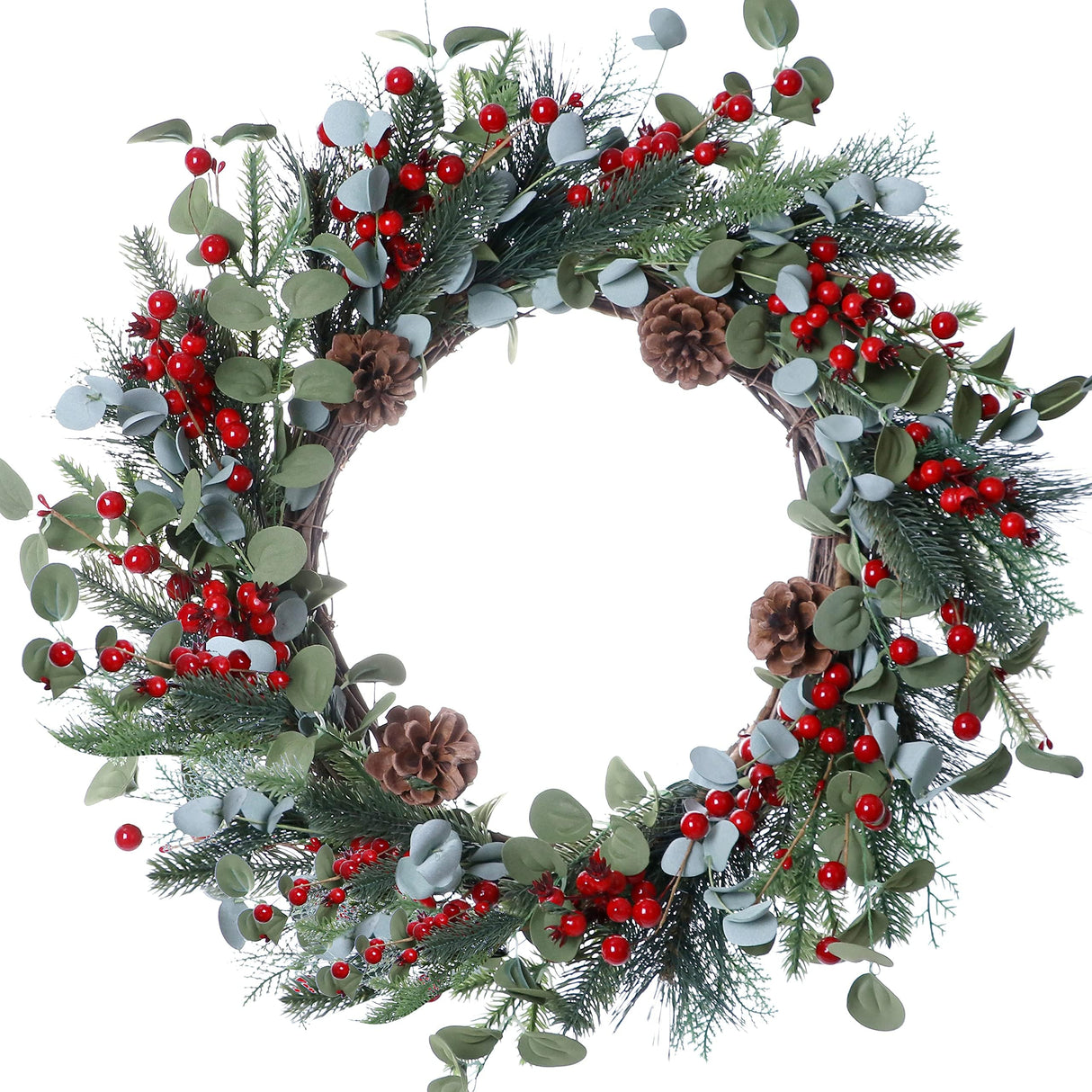 DIYFLORU 20 Inches Christmas Wreath Winter Wreaths Artificial Christmas Wreaths for Front Door Christmas Berry Wreath with Pine Needles Pine Cones Red Berries for Home Window Porch Winter Decorations DIYFLORU