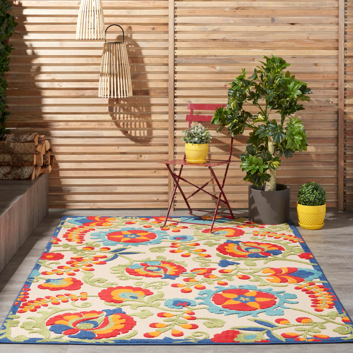 Nourison Home Aloha Indoor/Outdoor Multicolor 6' x 9' Area Rug, Easy Cleaning, Non Shedding, Bed Room, Living Room, Dining Room, Backyard, Deck, Patio (6x9) Nourison