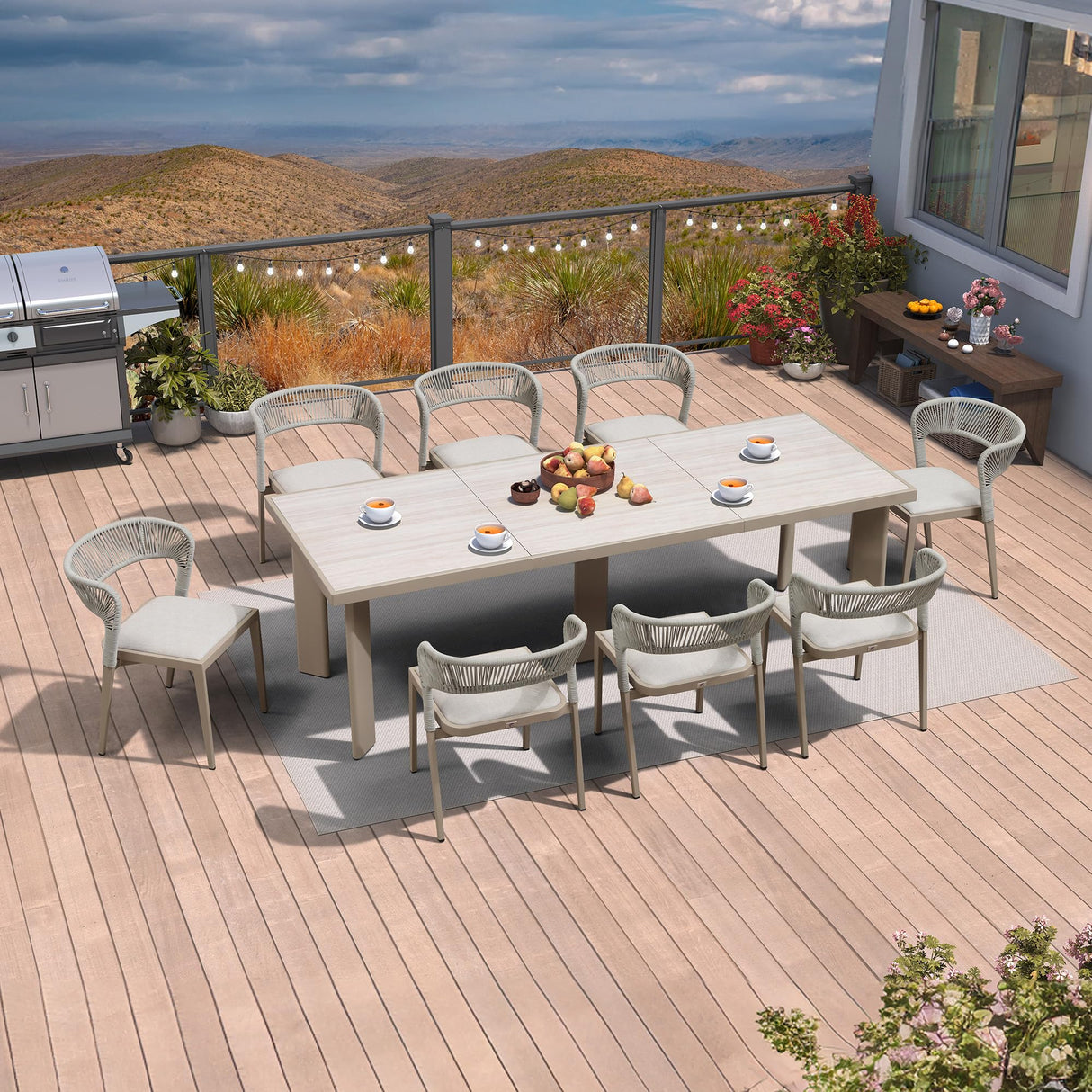 PURPLE LEAF 9 Pieces Outdoor Dining Set Patio Table and Chairs Set Aluminum Rattan Wicker Patio Dining Set for Lawn Backyard Deck Champagne PURPLE LEAF