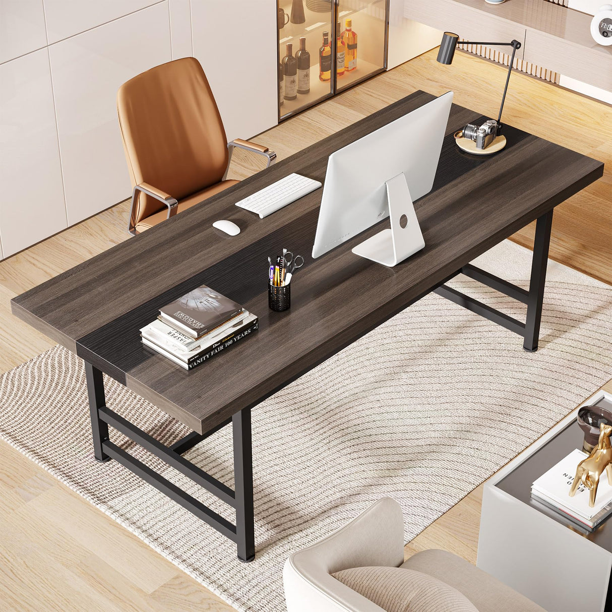 Tribesigns 70.8" Executive Desk, Industrial Large Wood Home Office Desk, Modern Simple Style Laptop Desk Study Writing Table Computer Desk for Home Office Tribesigns