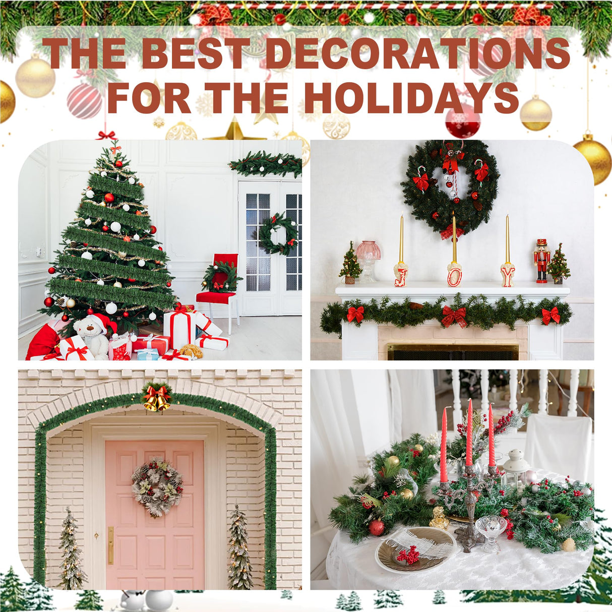 54 Feet Christmas Garland - 3 Stands Artificial Evergreen Garland Soft Greenery Garland Set for DIY Christmas Decoration, Non-Lit Indoor Outdoor Garlands for Stair Railing/Mantle/Holiday/Party Decor Nugxica