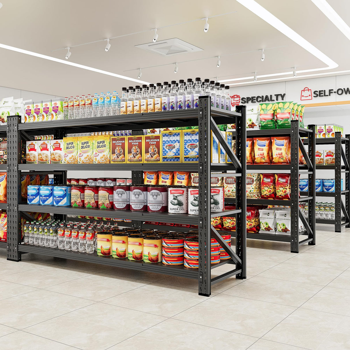 Anxxsu 5000LBS Storage Shelves, 71" W Heavy Duty Garage Shelving Unit, Adjustable Industrial Shelving, 4 Tier Metal Shelving for Garage, Supermarket, Warehouse, 71" W x 24" D x 70" H Anxxsu