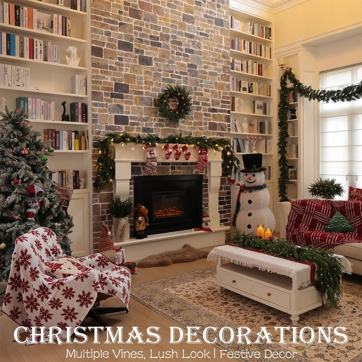 6 Feet Artificial Christmas Garland - Real Touch Cedar Garland - Christmas Decorations for Table,Fireplace,Mantle,Wall, Indoor Outdoor -Garland for Christmas Decorations - Free Battery LED Lights WHANLEY L&Q