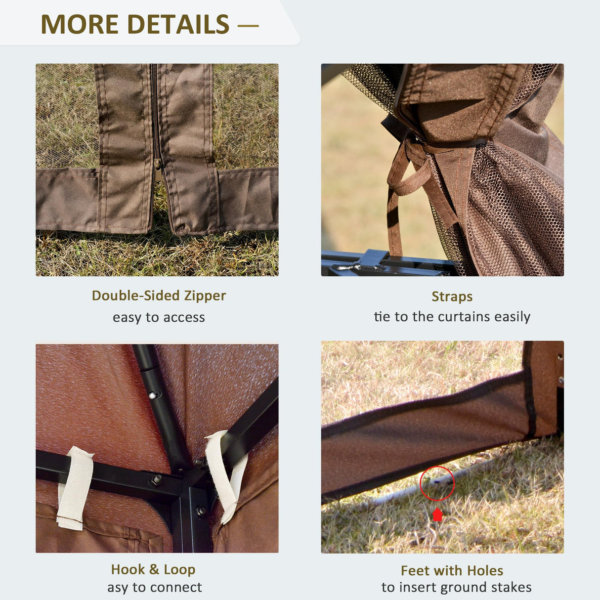 Outsunny 10' x 10' Patio Gazebo with Corner Shelves, Double Roof Outdoor Gazebo Canopy Shelter with Removable Mesh Netting, for Garden, Lawn, Backyard and Deck, Brown Outsunny