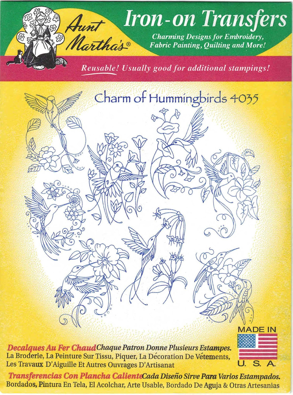 Charm of Hummingbirds Aunt Martha's Hot Iron Embroidery Transfer Aunt Martha's