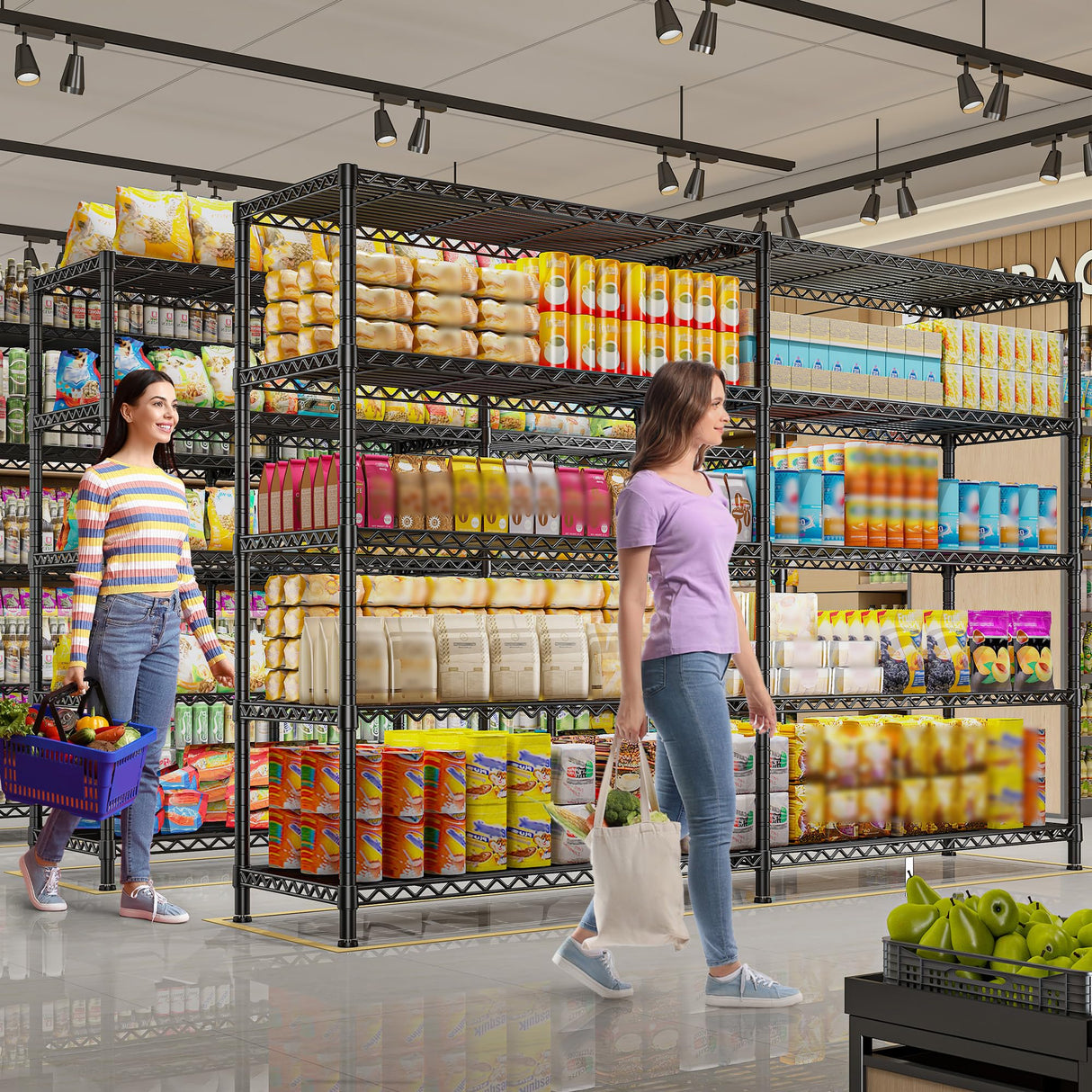 REIBII 72.8" W Storage Shelves Load 1600LBS, 5 Tier Metal Shelving Unit Wire Shelving for Storage Rack Heavy Duty Metal Shelves for Garage Pantry Kitchen, 17.7" D x 72.8" W x 70.9" H REIBII