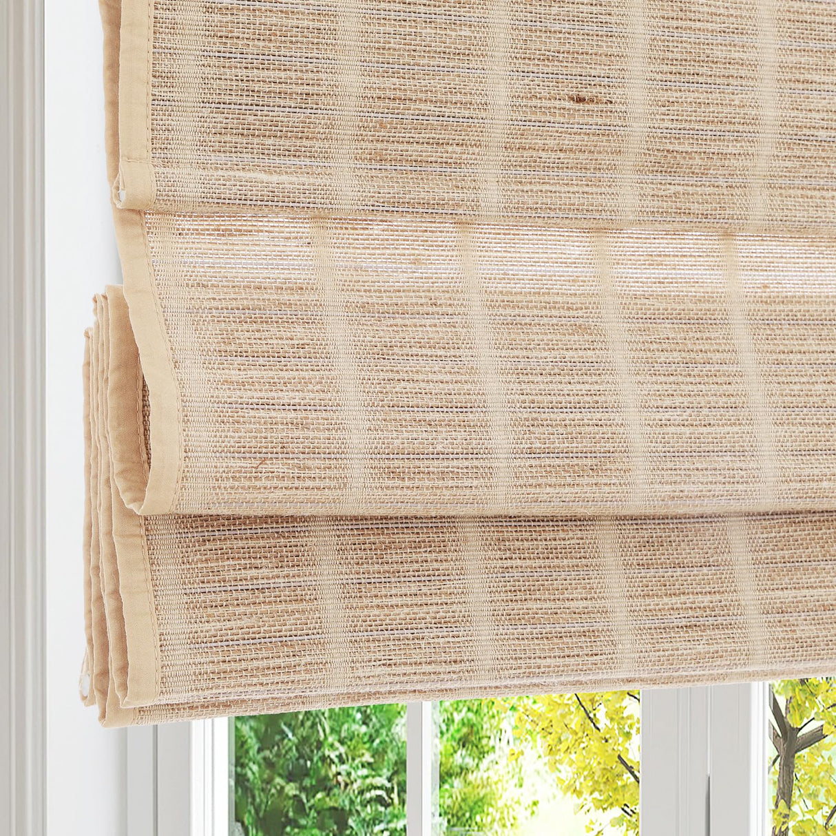 Artdix Bamboo Roman Shades, Natural Reef Cordless Custom Blackout Woven Wood Shades, Edge Binding Bamboo Window Shades for Indoor Windows Artdix