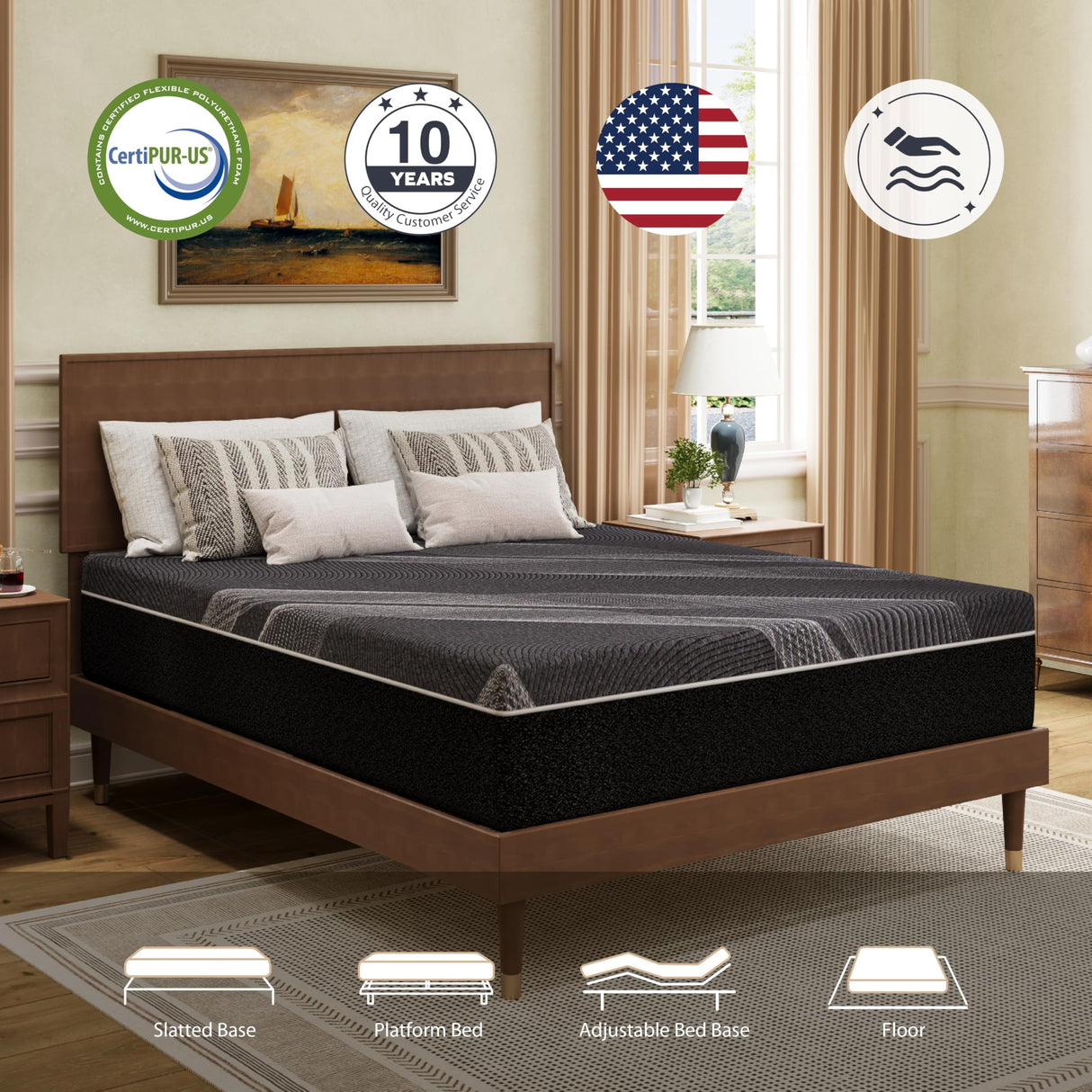 Dyonery King Mattress 12 Inch Charcoal Memory Foam in a Box, CertiPUR-US Certified, Fiberglass Free, Gel Double Mattress, Made in The USA of US Foam, 80" × 76" × 12", Medium Dyonery