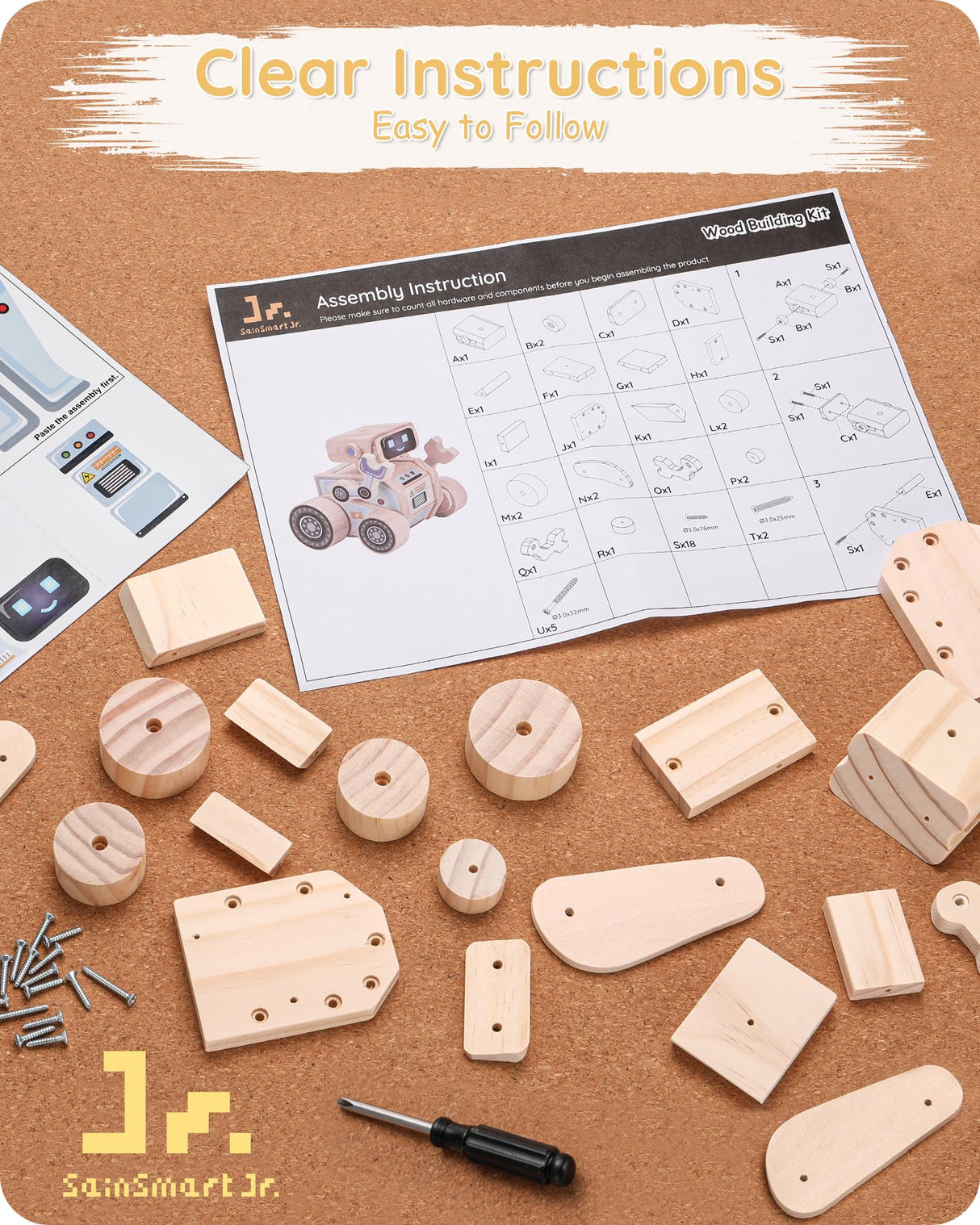 SainSmart Jr. 2-in-1 STEM Kits, Wooden Robot Assembly Toy Set, Woodworking Crafts Projects for Kids, Gift for Boys and Girls SainSmart Jr.