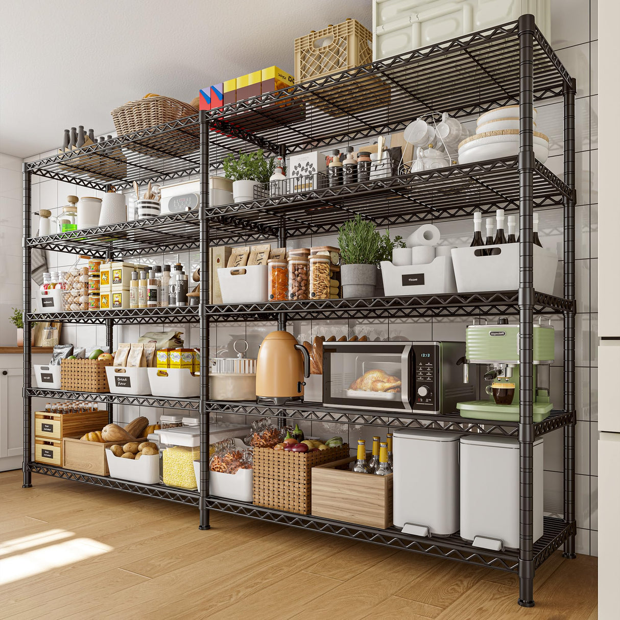 REIBII 72.8" W Storage Shelves Load 1600LBS, 5 Tier Metal Shelving Unit Wire Shelving for Storage Rack Heavy Duty Metal Shelves for Garage Pantry Kitchen, 17.7" D x 72.8" W x 70.9" H REIBII